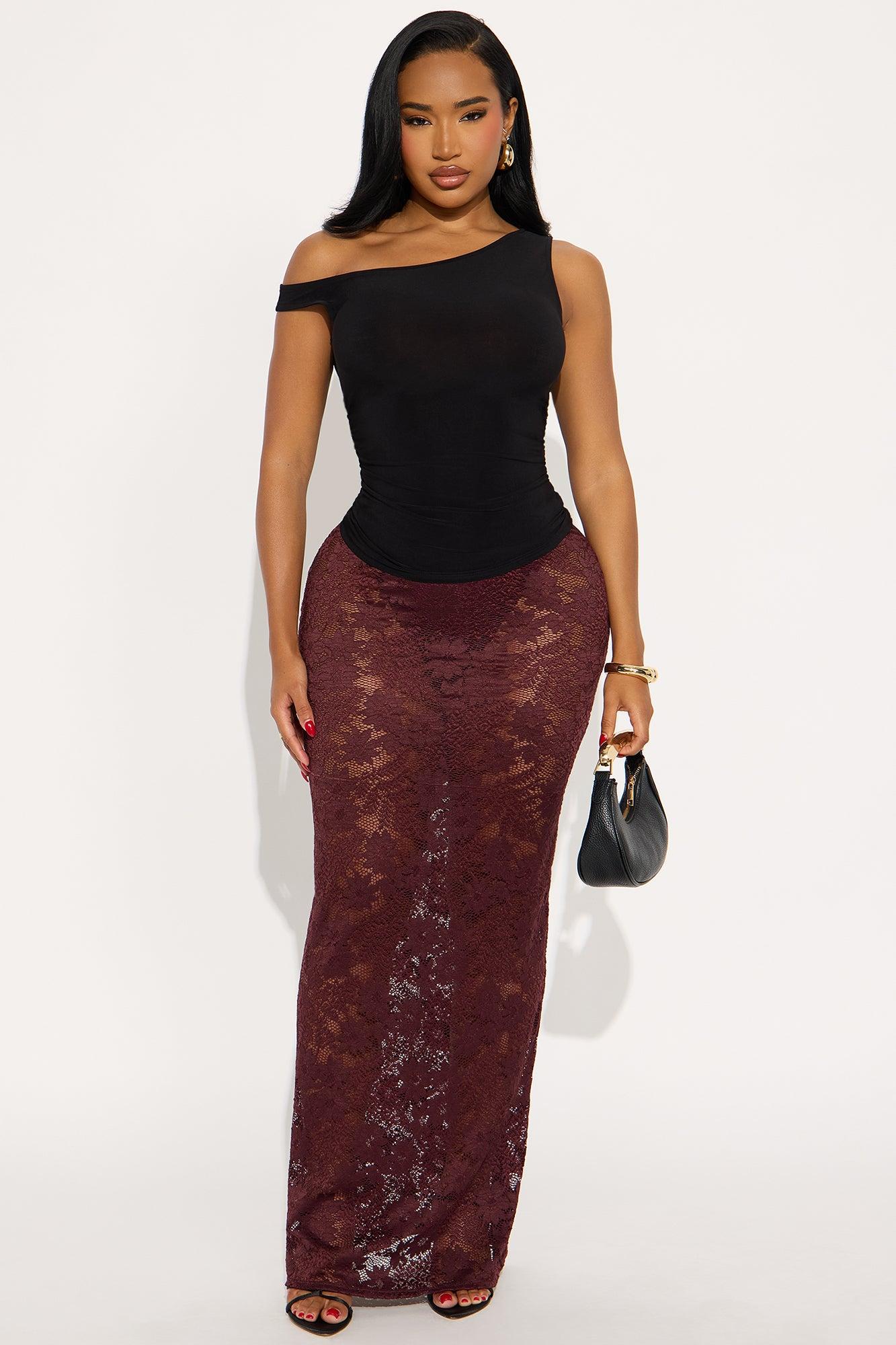 Lost In Lace Sheer Maxi Skirt - Chocolate Female Product Image