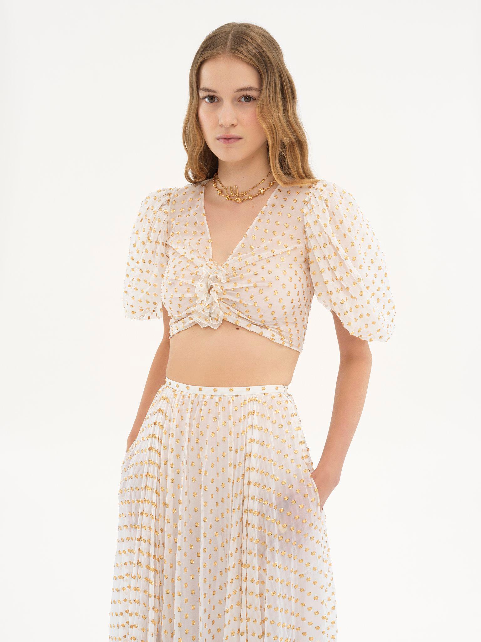 Fluid cropped top in silk jacquard & lurex Product Image
