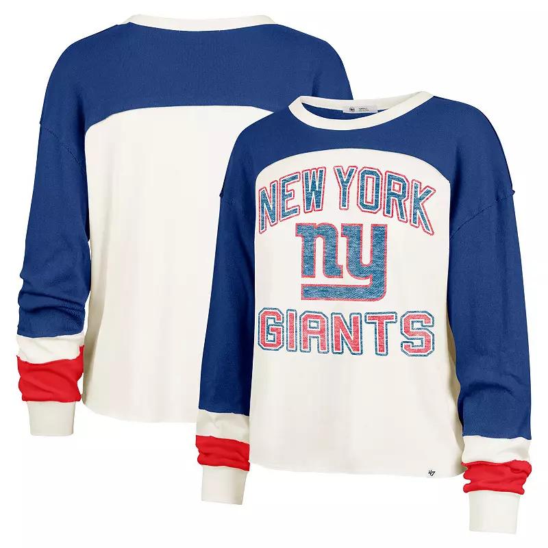 Women's '47 Cream New York Giants Double Header Curve Raglan Long Sleeve Crop Top,  Product Image