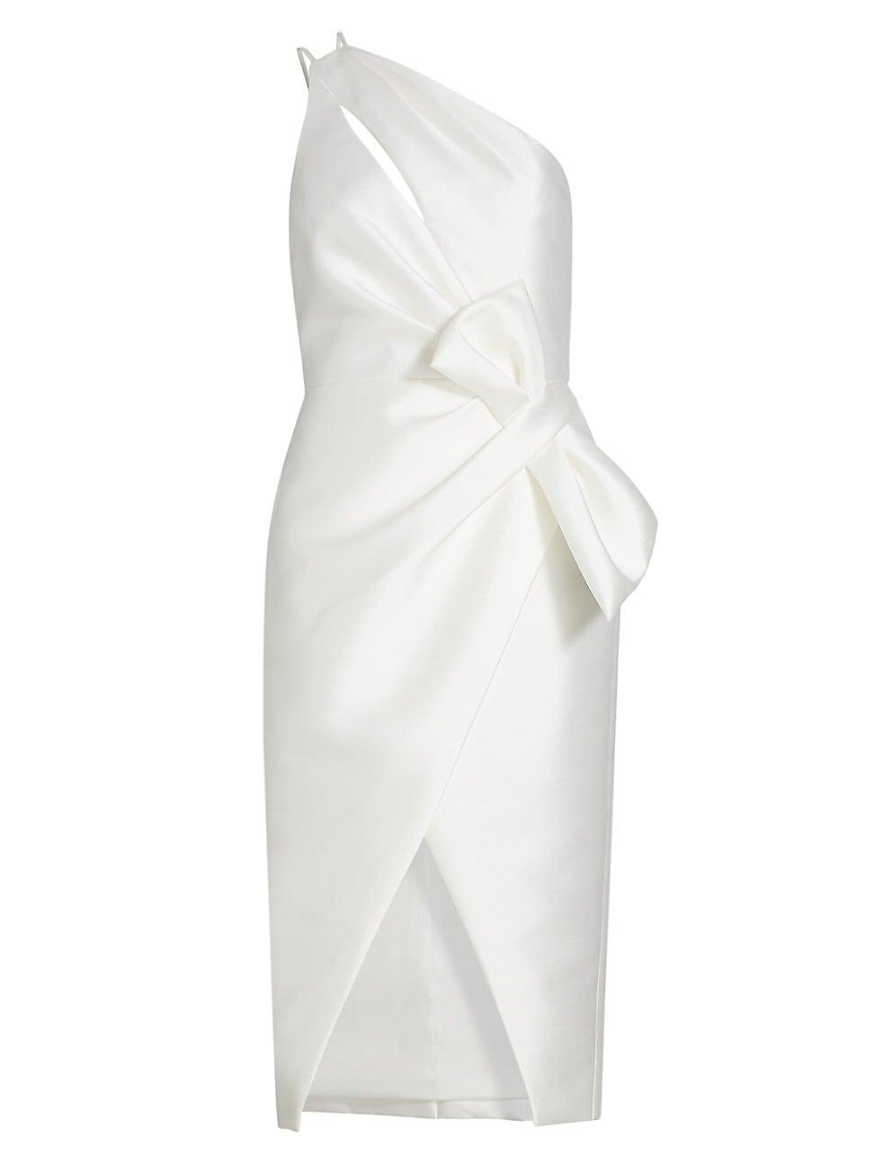 Womens Asymmetric Satin One-Shoulder Midi-Dress Product Image