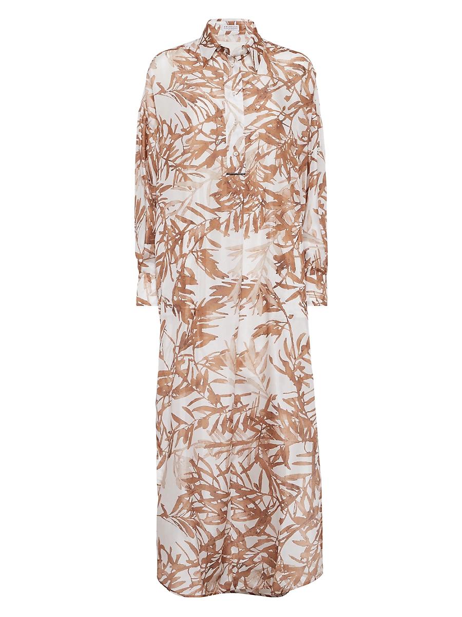 Womens Silk Herbarium Print Pongee Shirt Dress with Monili Product Image