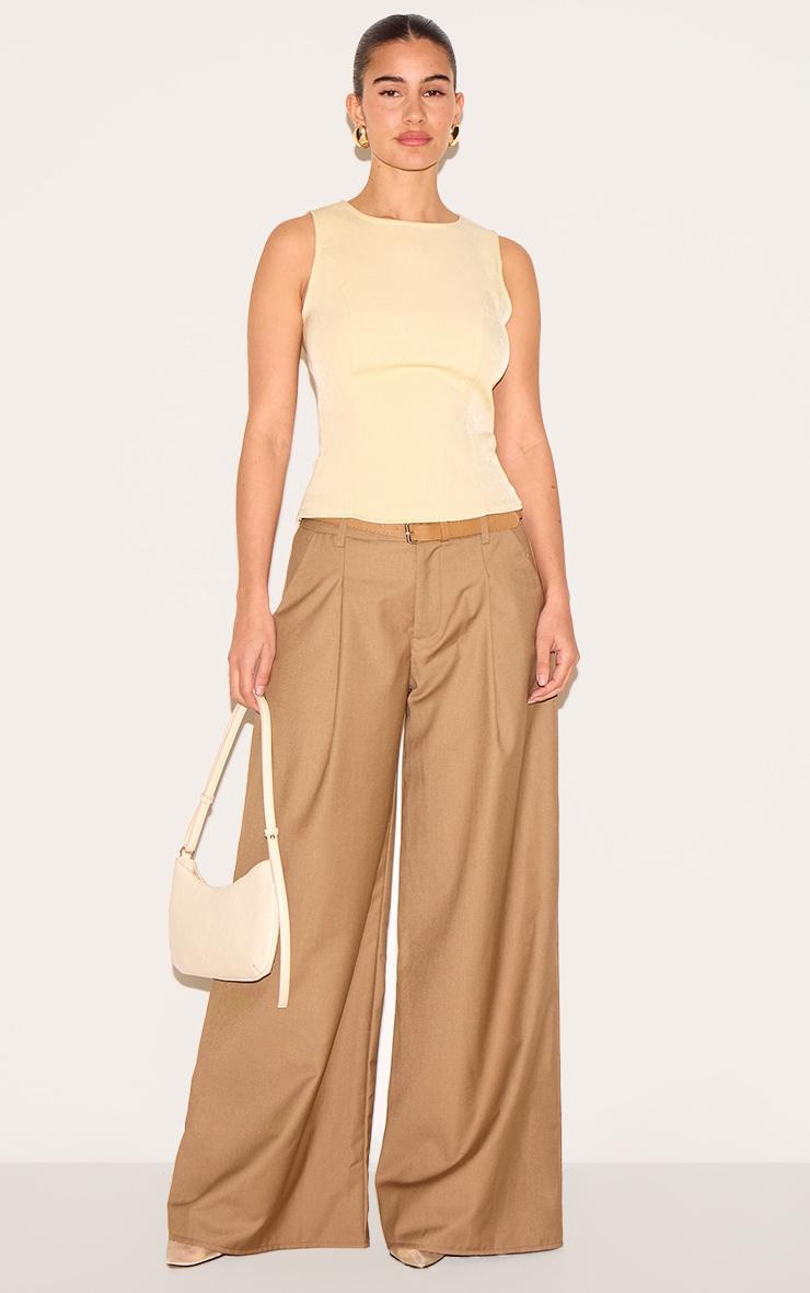 Cream Fitted Woven Long Top Product Image