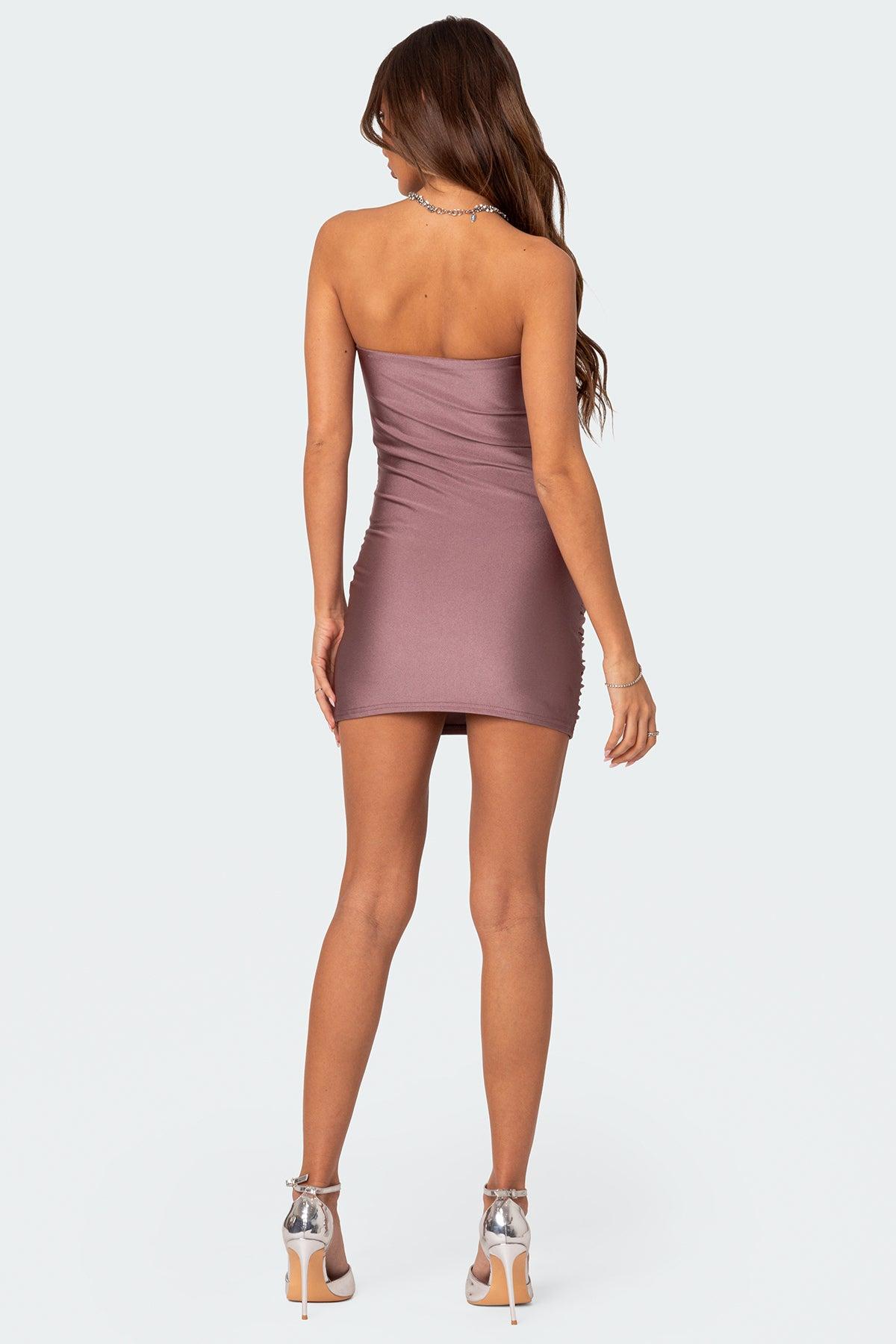 Cece Shiny Gathered Mini Dress Product Image