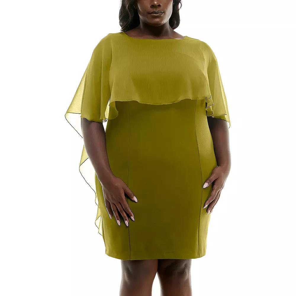Plus Size Nina Leonard Sheath Popover Chiffon Dress, Women's, Size: 3XL, Green Product Image