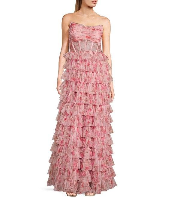 B. Darlin Floral Print Strapless Pleated Ruffle Dress Product Image
