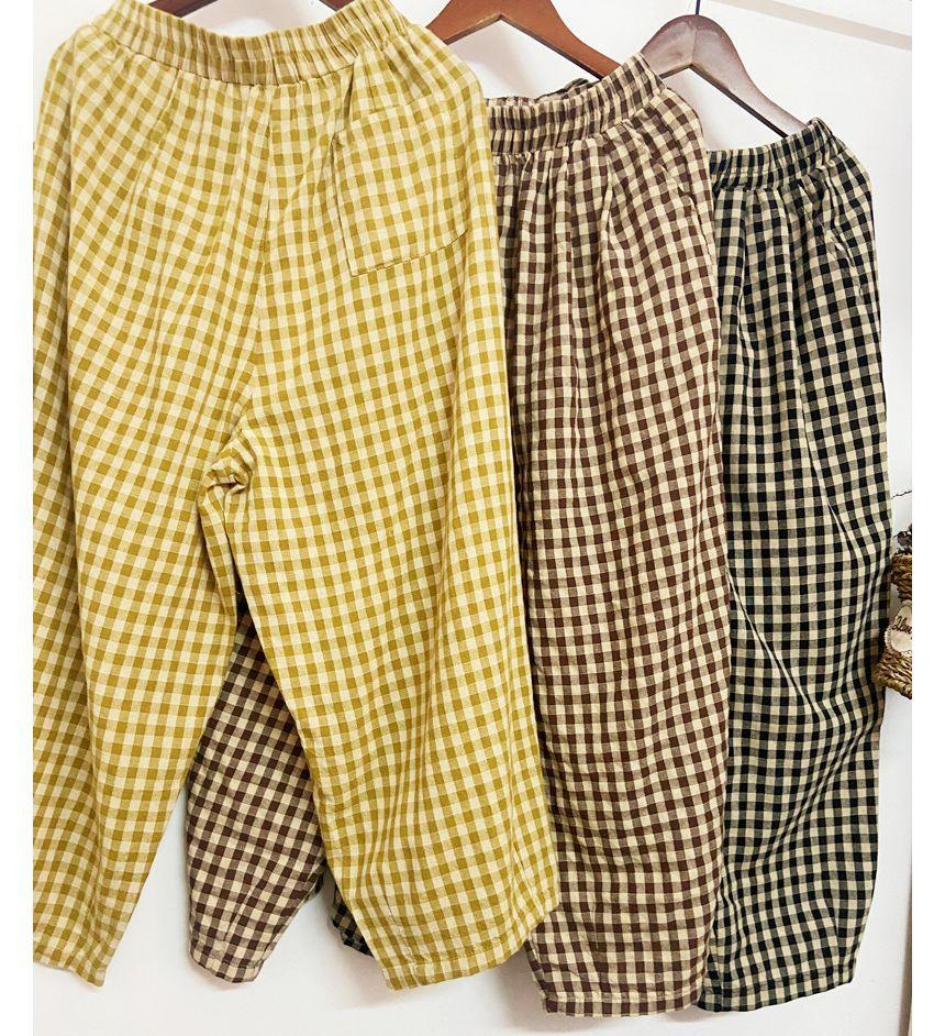High Rise Gingham Baggy Pants Product Image