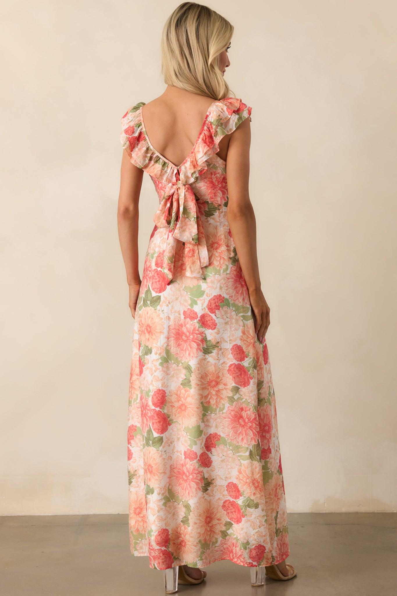 MINKPINK Apricot Floral Aida Frill Maxi Dress Product Image