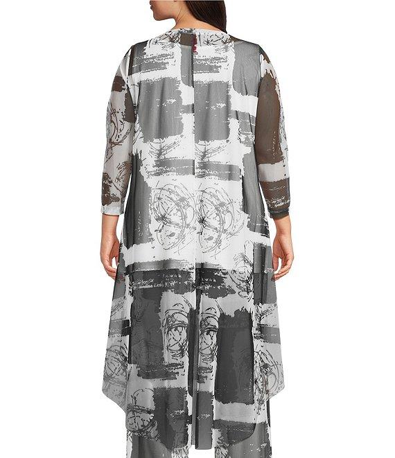 IC Collection Plus Size Printed Mesh Boat Neck 3/4 Sleeve High Low Coordinating Top Product Image