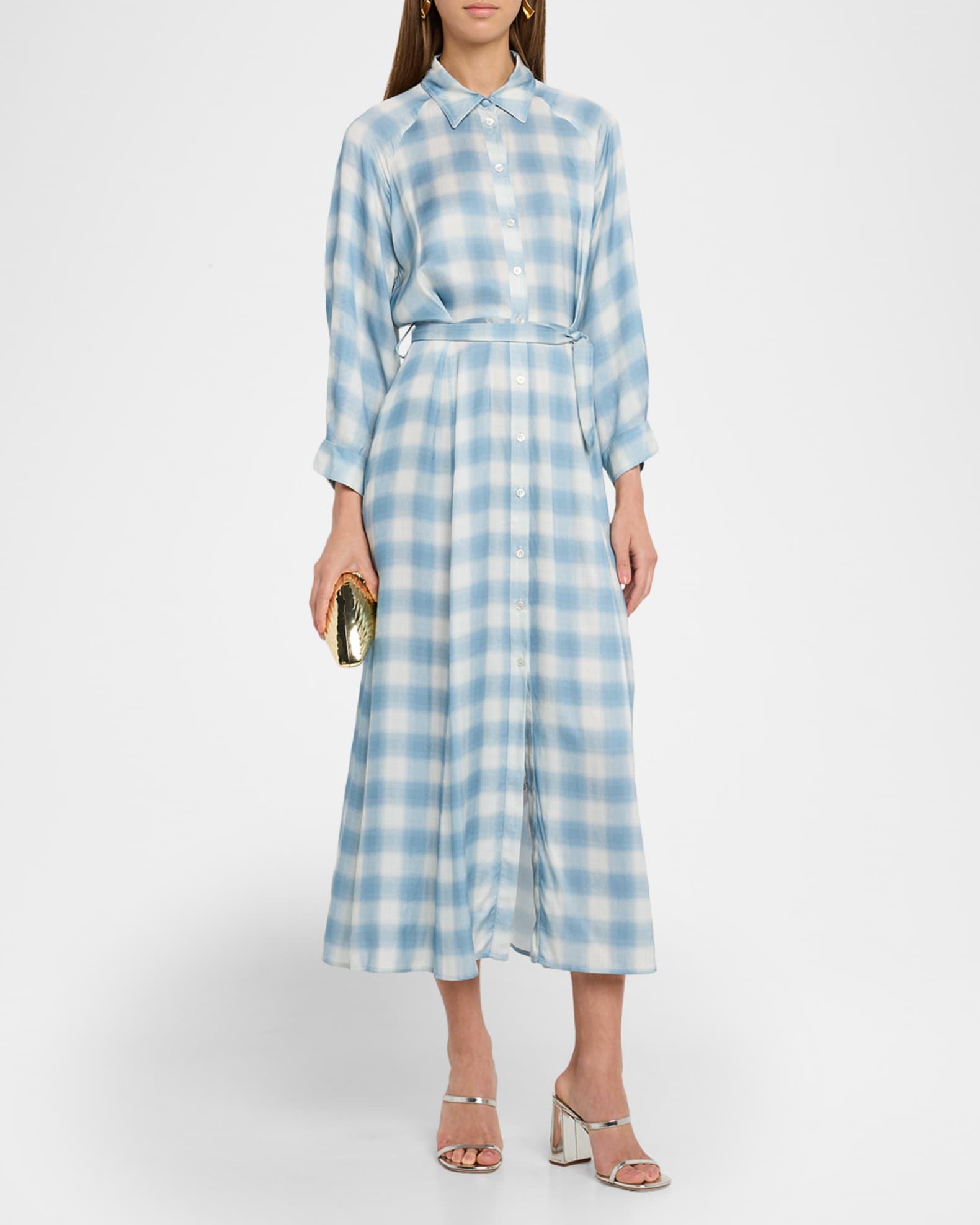 Masque Gingham-Print Viscose Twill Midi Shirtdress Product Image