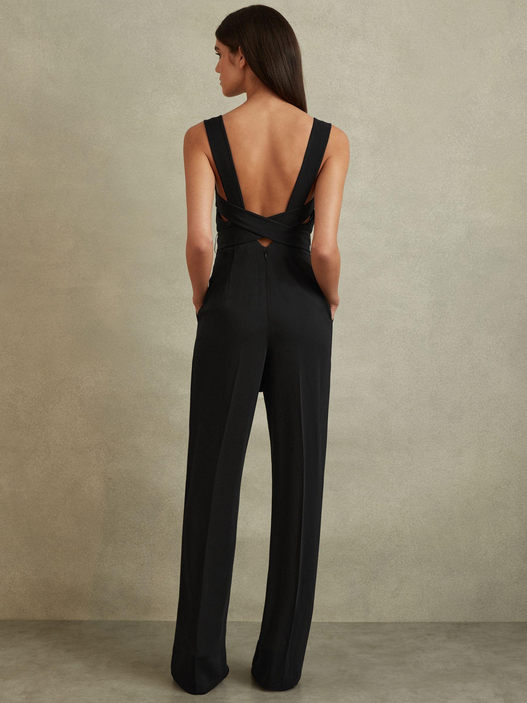 Cross Back Belted Jumpsuit in Black Product Image