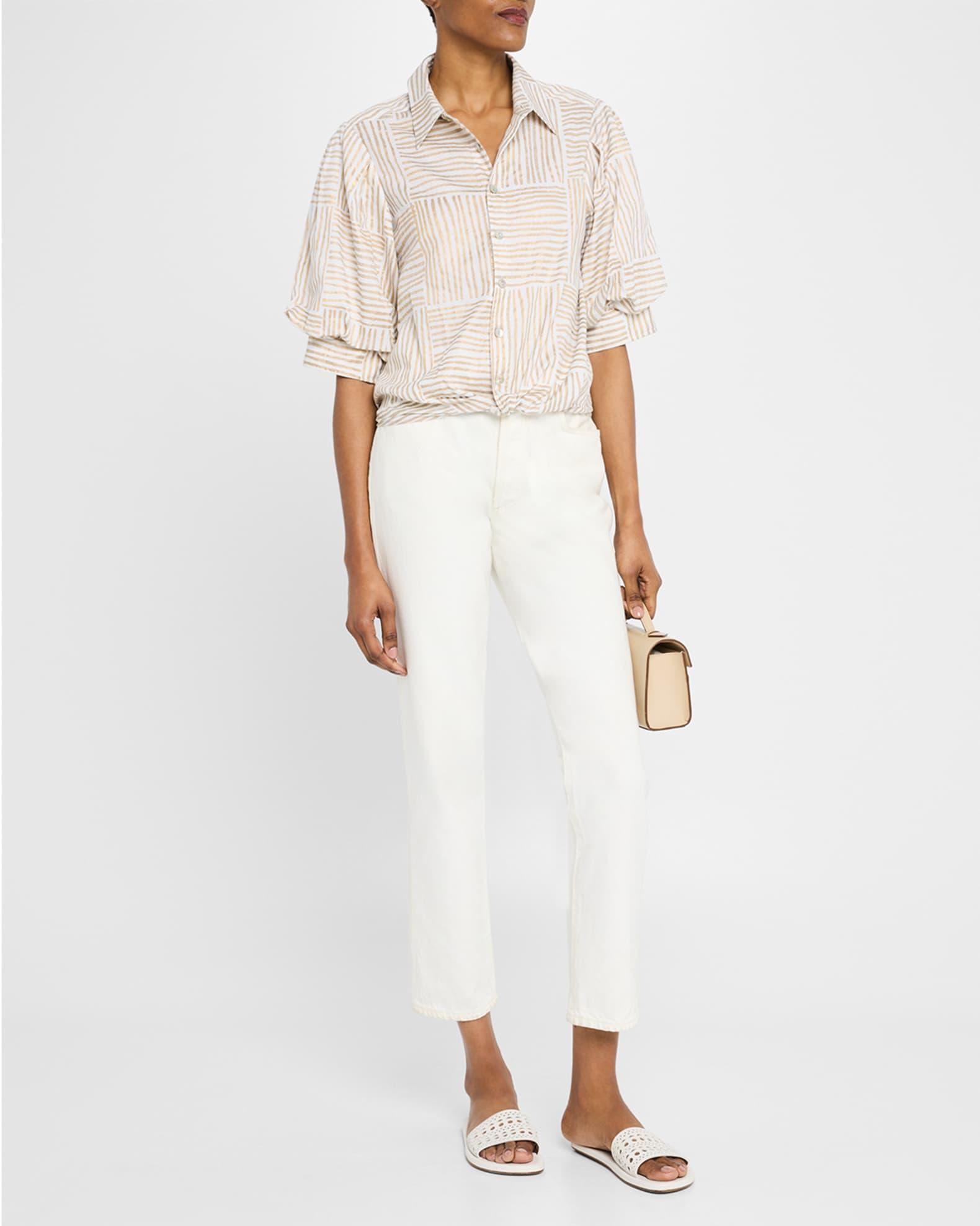 Bomba Striped Blouson-Sleeve Cotton Shirt Product Image