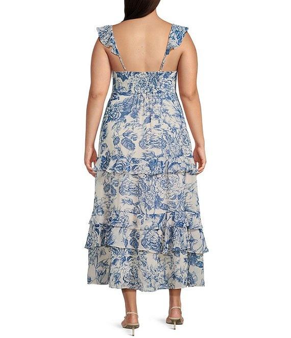 Lucy Paris Plus Cassandra Sleeveless Floral-Printed Ruffle-Tier-Skirted Long Dress Product Image