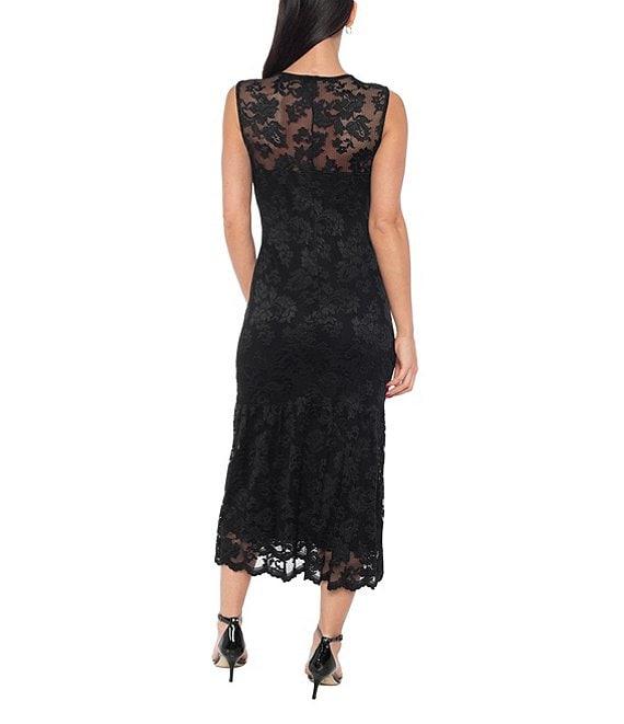 Marina Sleeveless V-Neck Scalloped Lace Midi Dress Product Image
