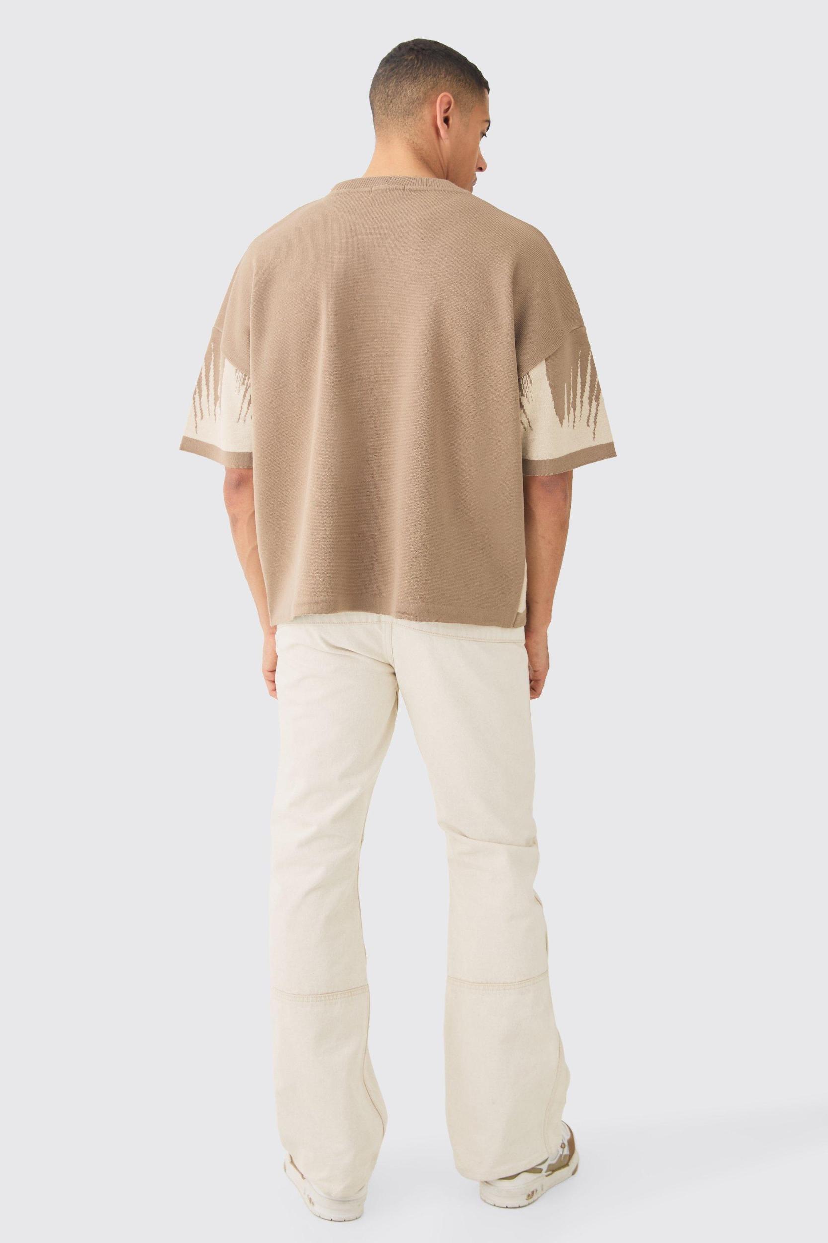 Oversized Tonal Abstract Drawing Knitted T-shirt | boohooMAN USA Product Image