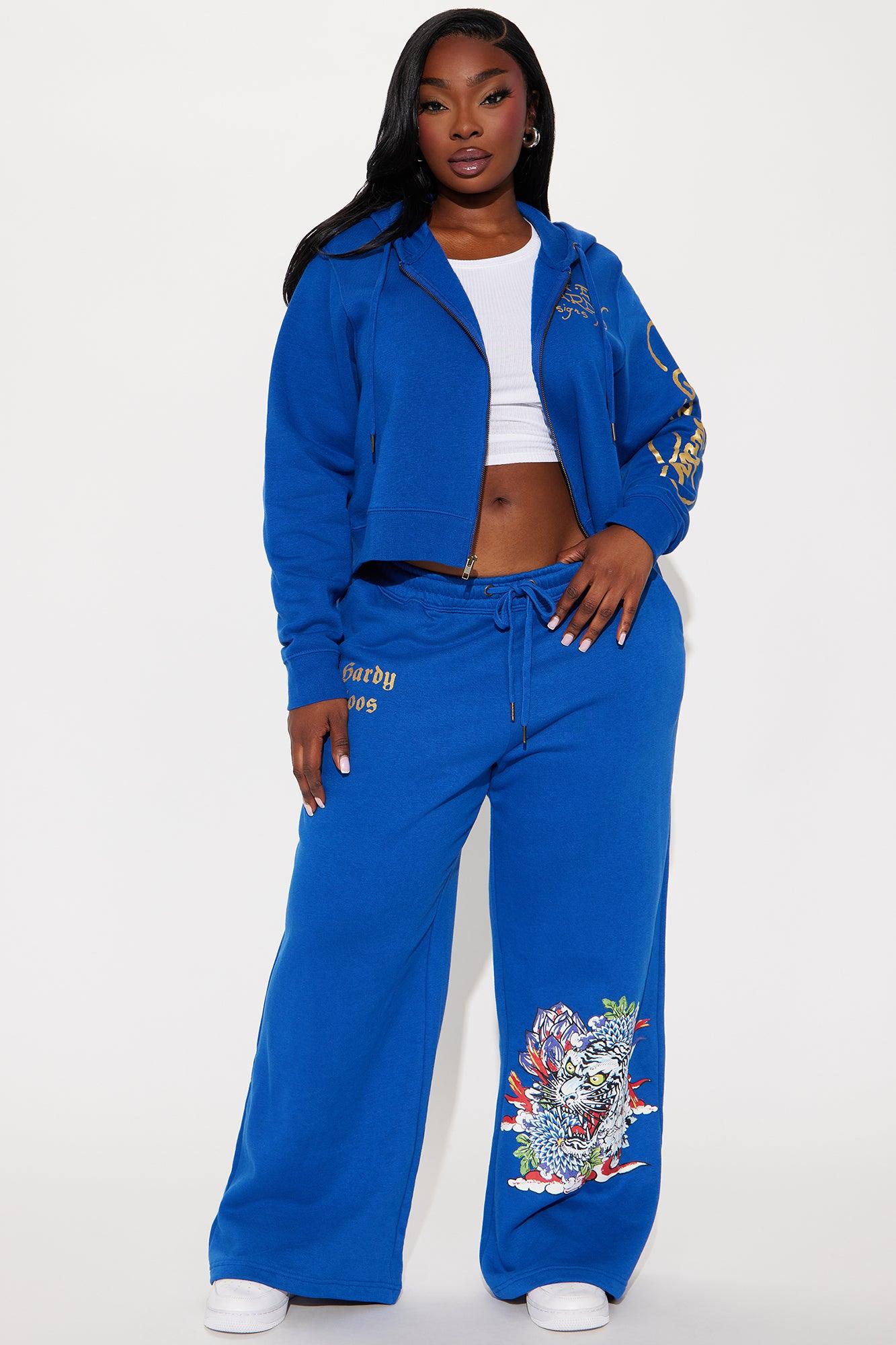 Tiger Lotus Ed Hardy Zip Front Hoodie - CobaltBlue Product Image