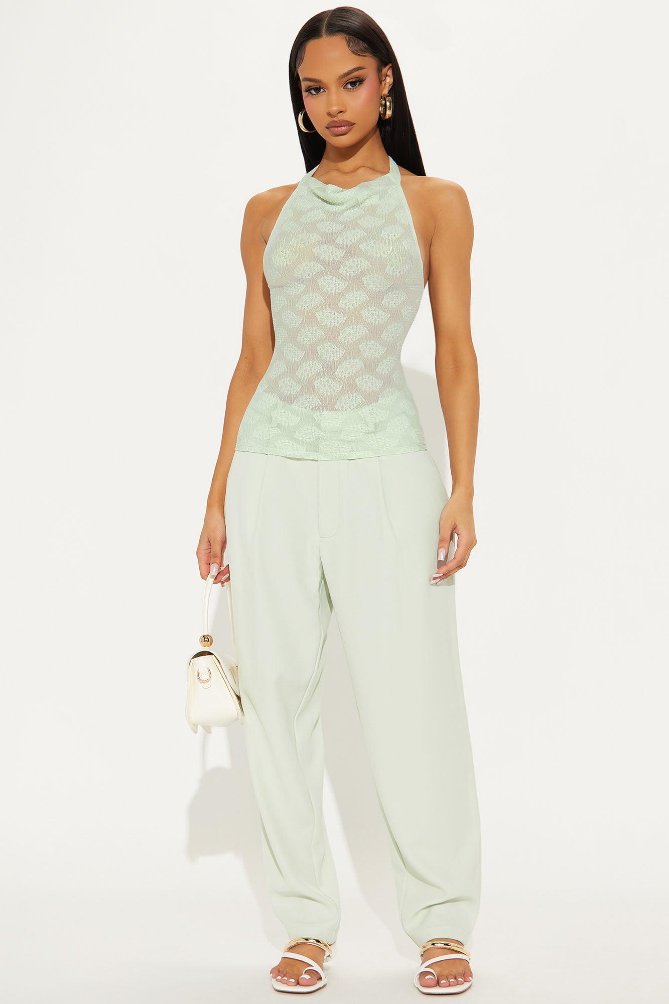 Norah High Neck Halter Top - Sage Female Product Image