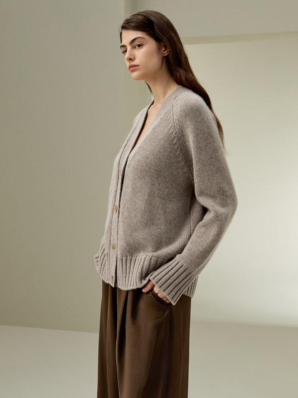 Chunky Knit Wool Cashmere Blend Cardigan Product Image