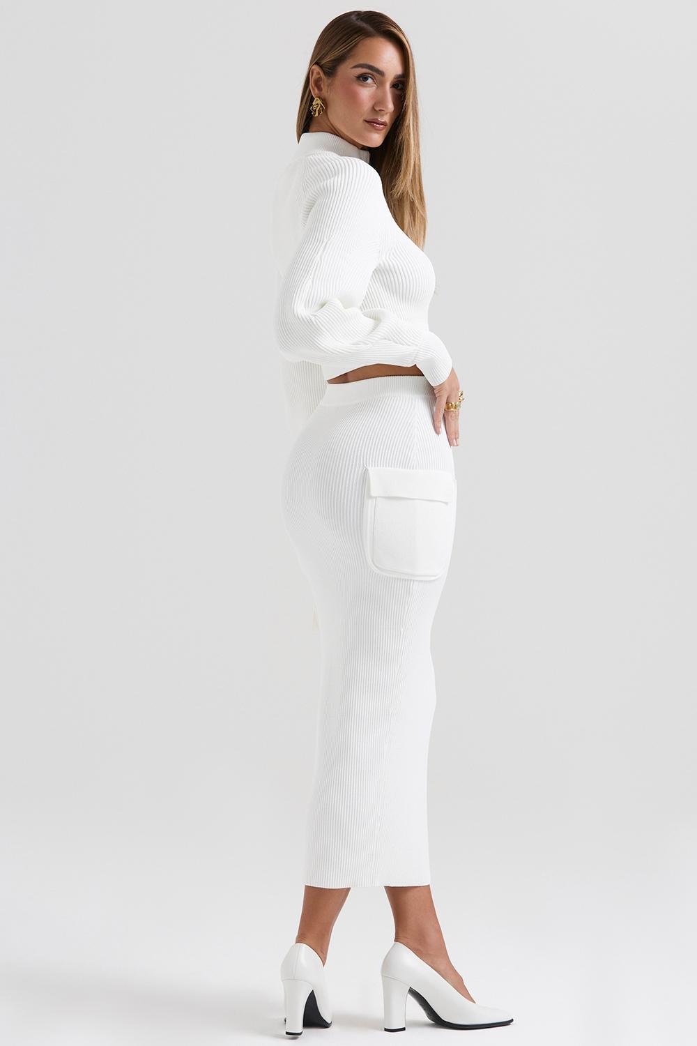 Maeve  white ribbed knit cargo skirt - sale Product Image