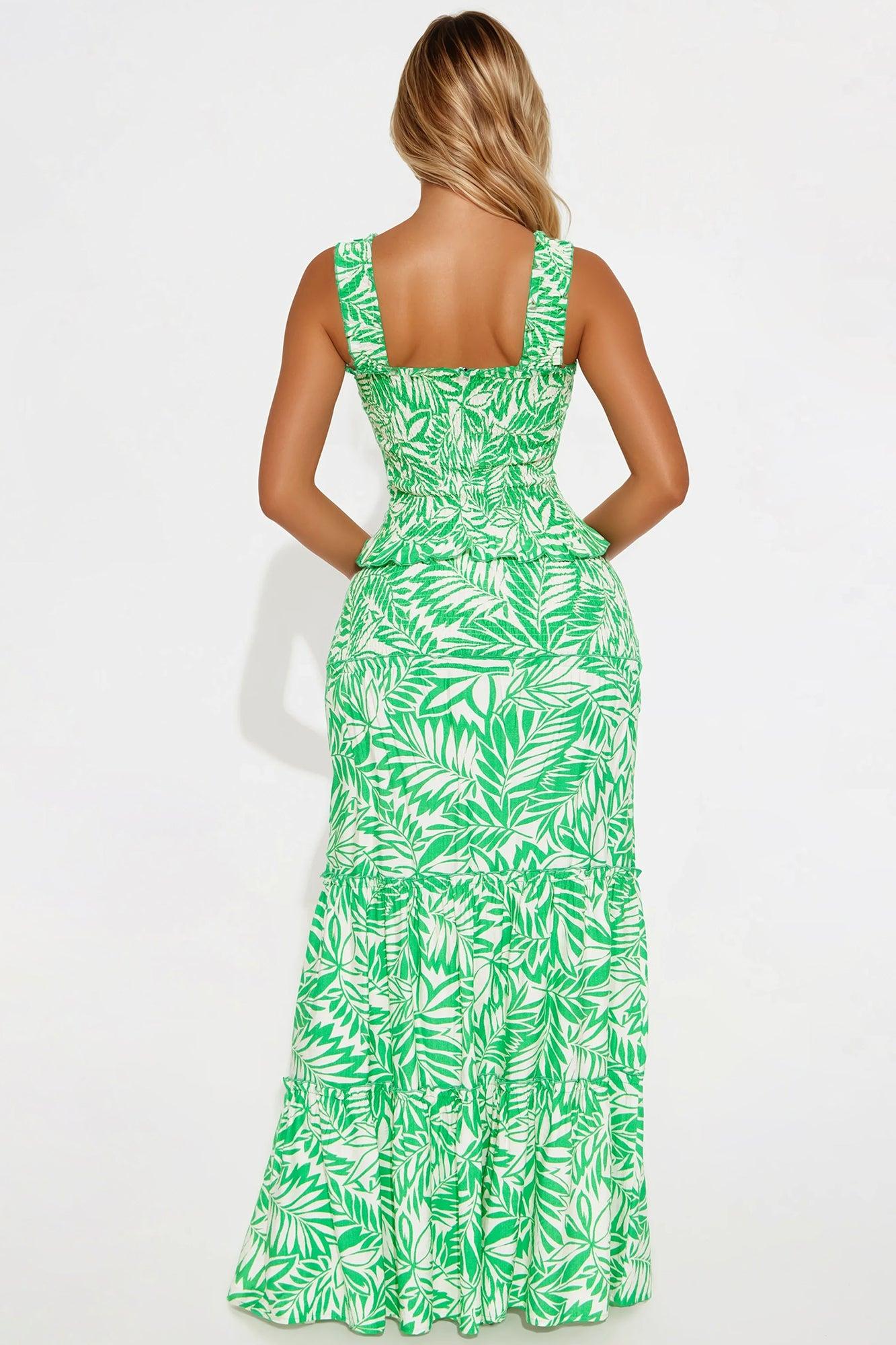 Palm Paradise Maxi Skirt Set - Green/combo Product Image