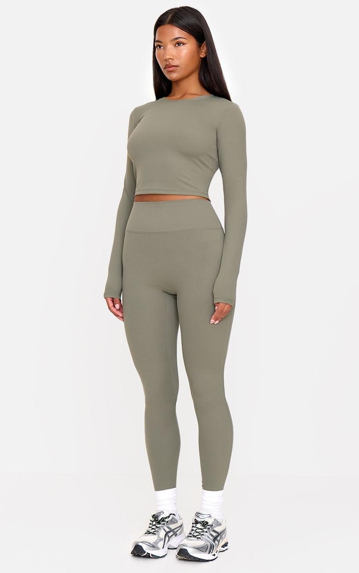 Olive Ultimate Sculpt Long Sleeve Crop Gym Top Product Image
