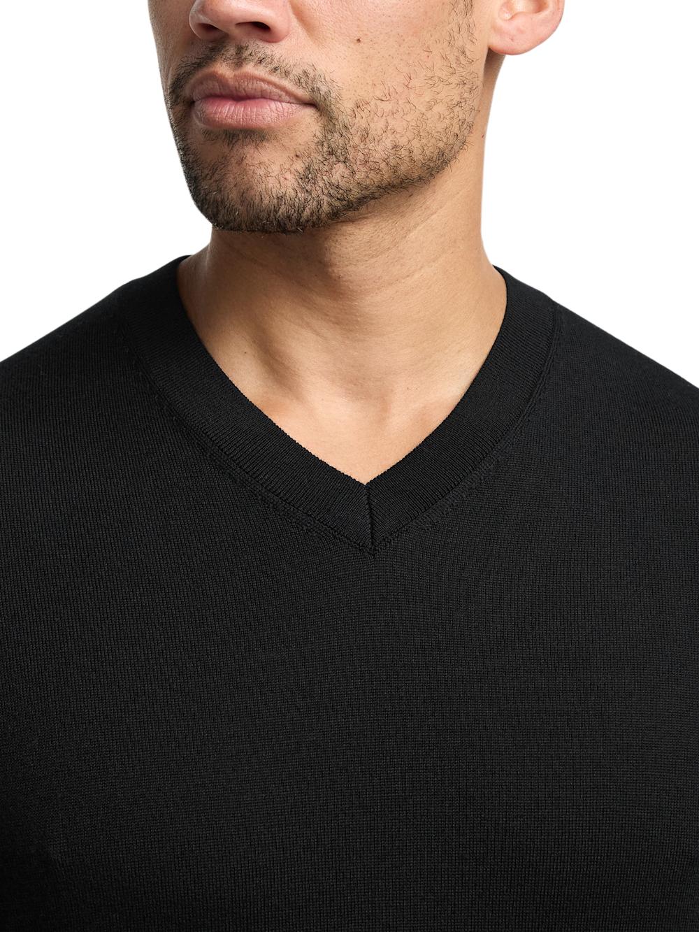 Merino Wool V-neck Sweater - Black Product Image