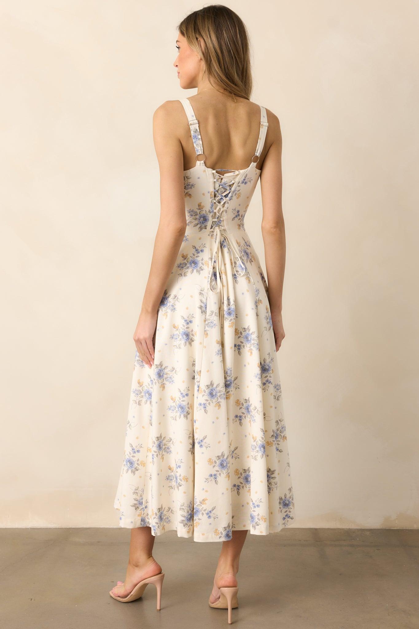 The Josephine Periwinkle Floral Corset Maxi Dress Product Image