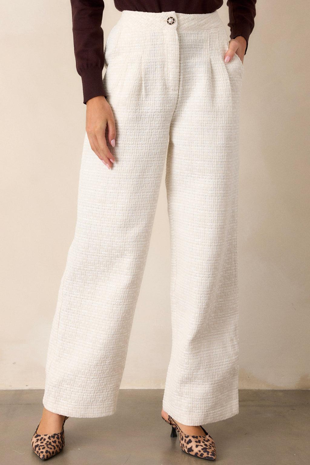 Glass Half Full Ivory Tweed Pants Product Image
