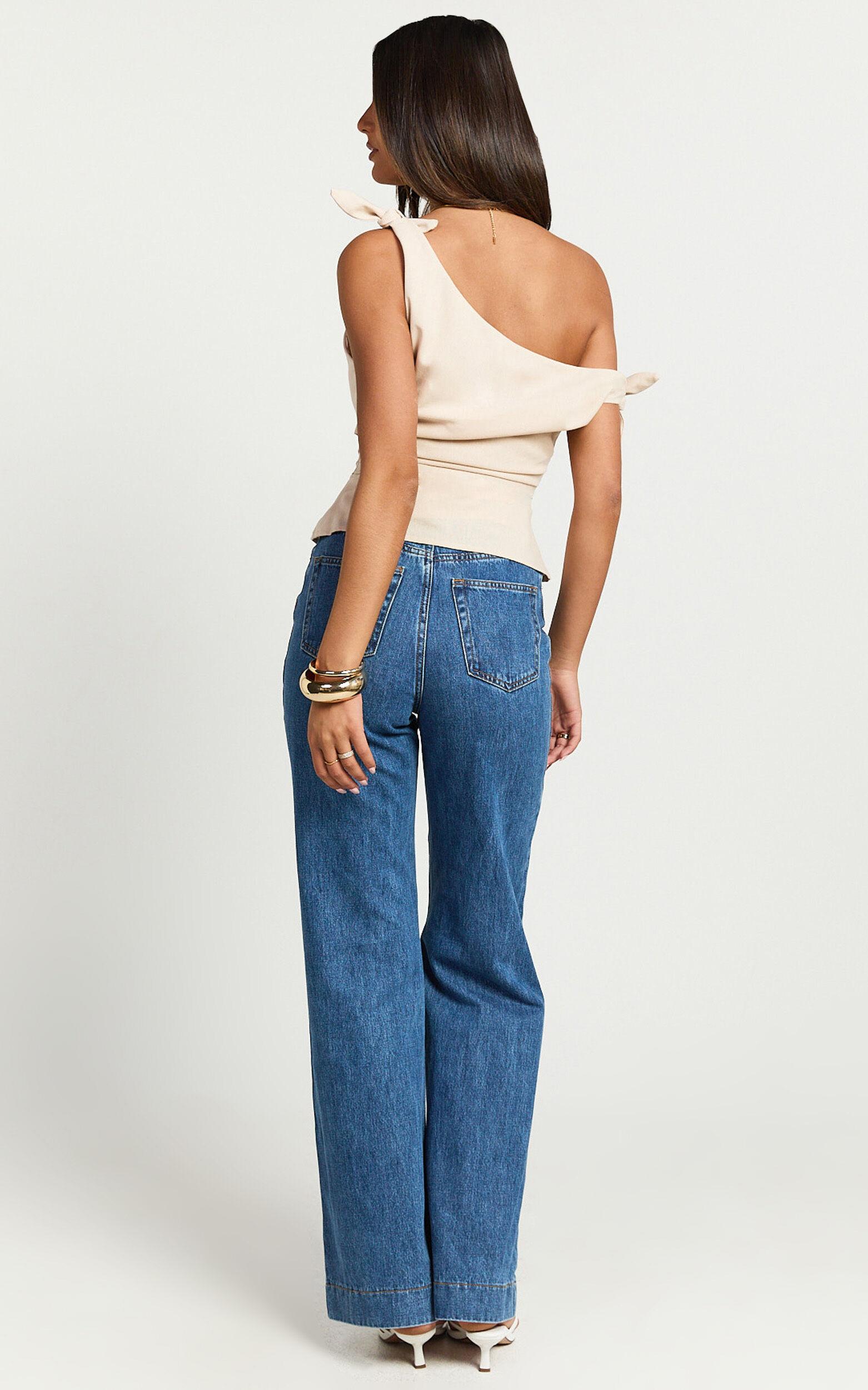 Ivy Top - Linen Off Shoulder Tie Top in Oatmeal Product Image