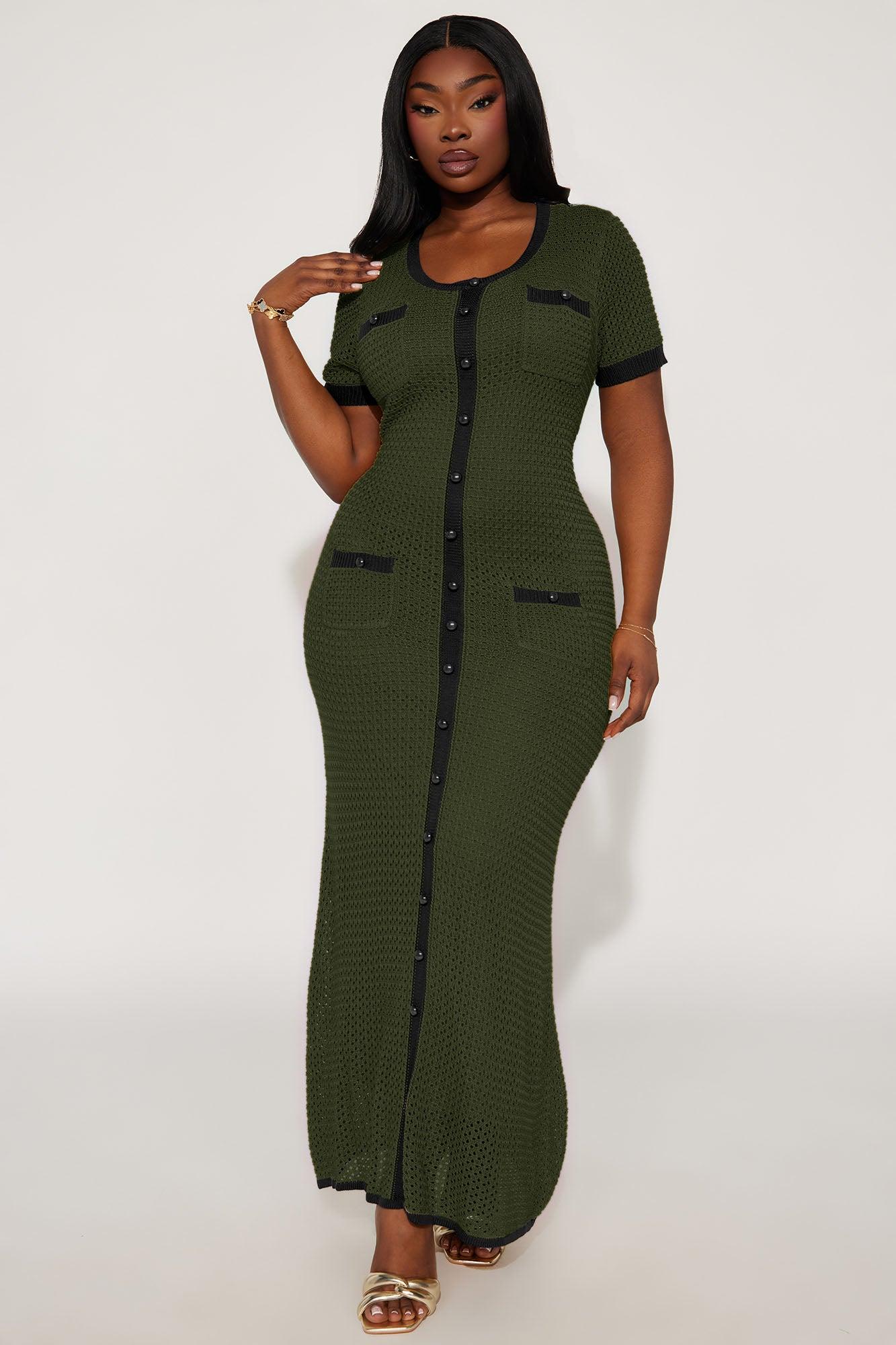 Elena Crochet Maxi Dress - Olive Female Product Image