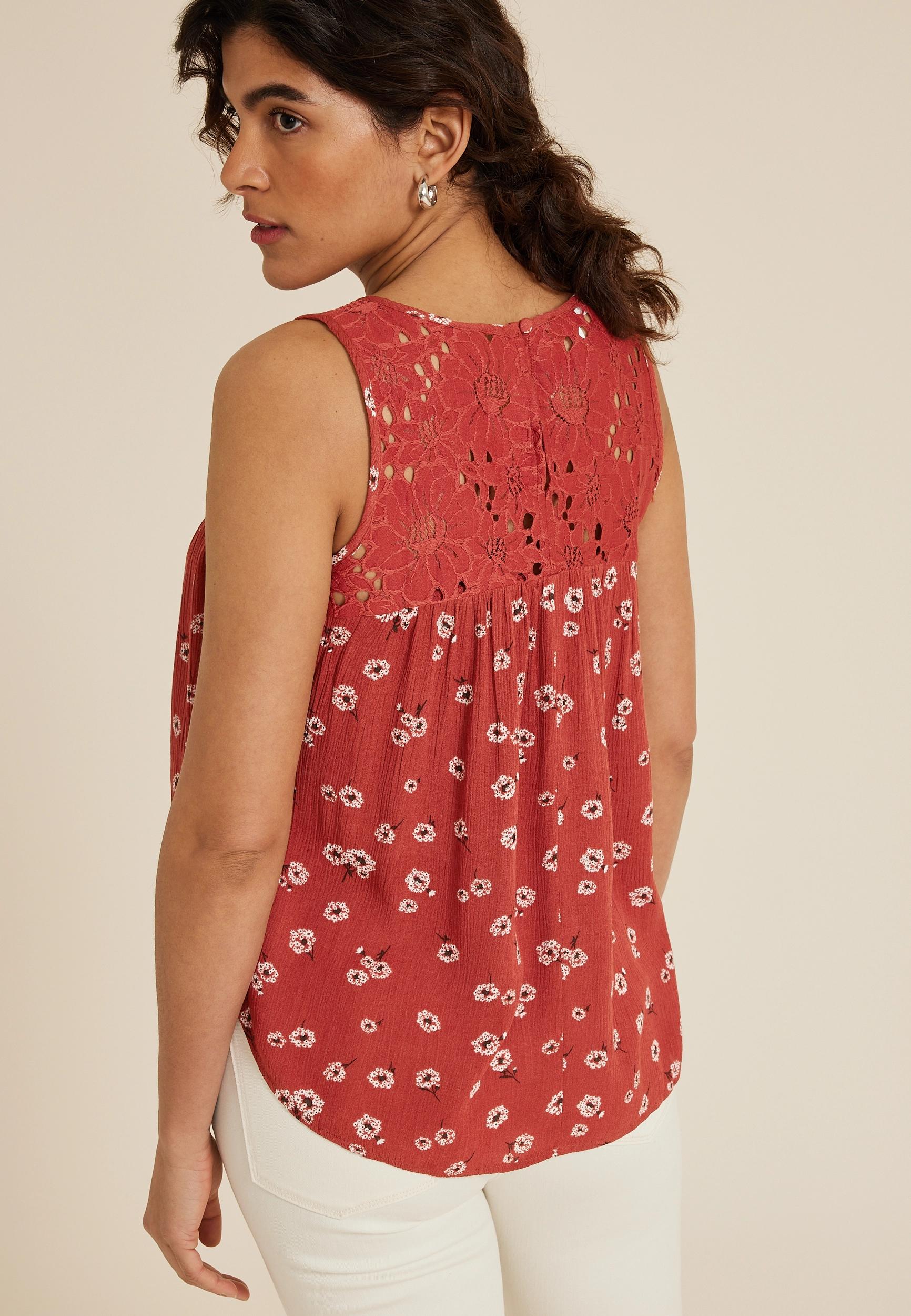Maurices Womens Small Size Floral Lace Yoke Tank Top Product Image