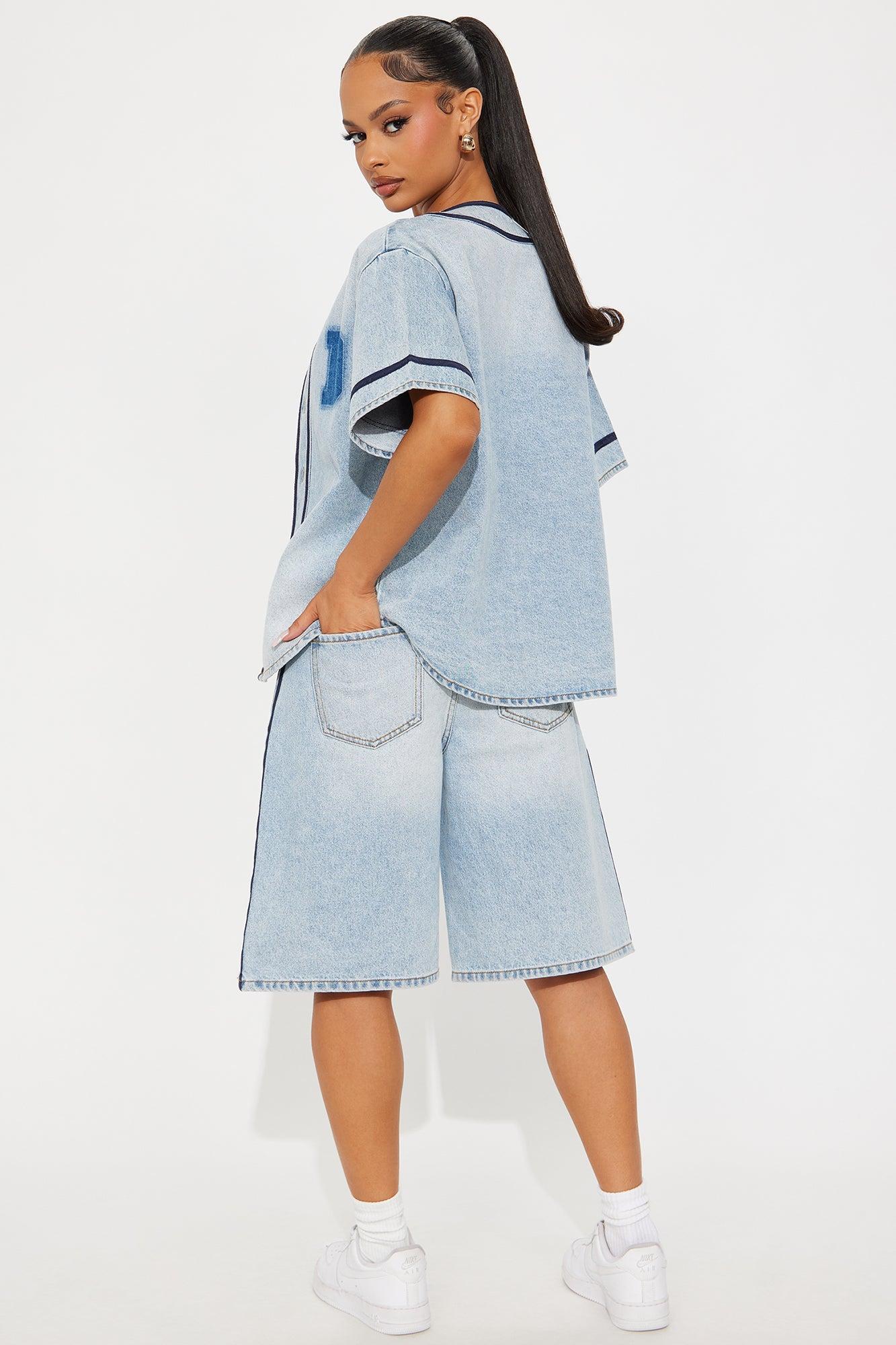 Vintage Vibes Denim Short Set - Light Wash Product Image