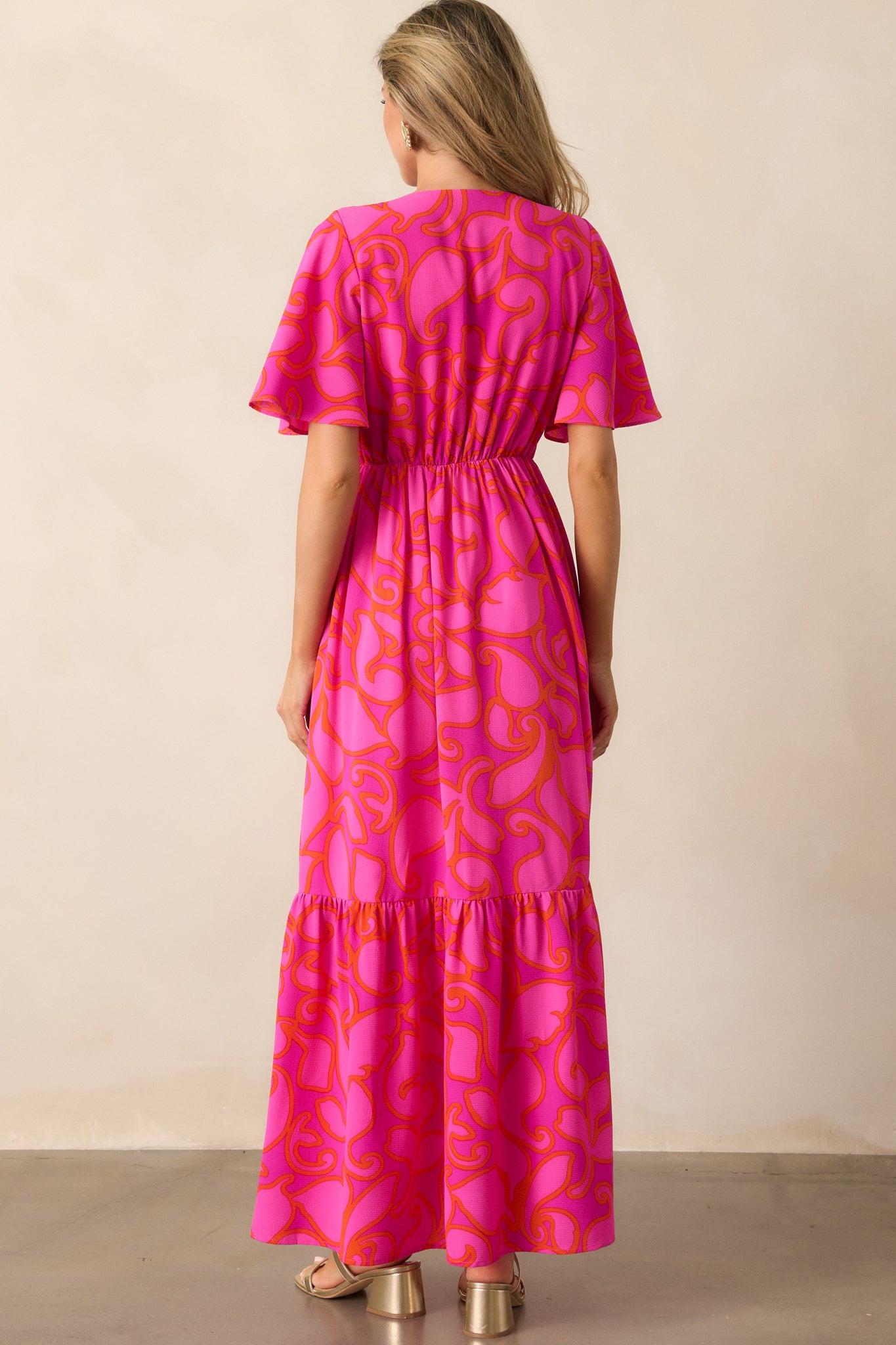Budding Hearts Magenta Floral Button Front Maxi Dress Product Image