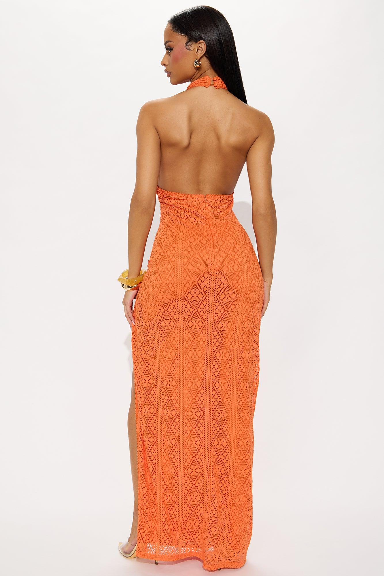 Carmen Crochet Halter Maxi Dress - Orange Product Image