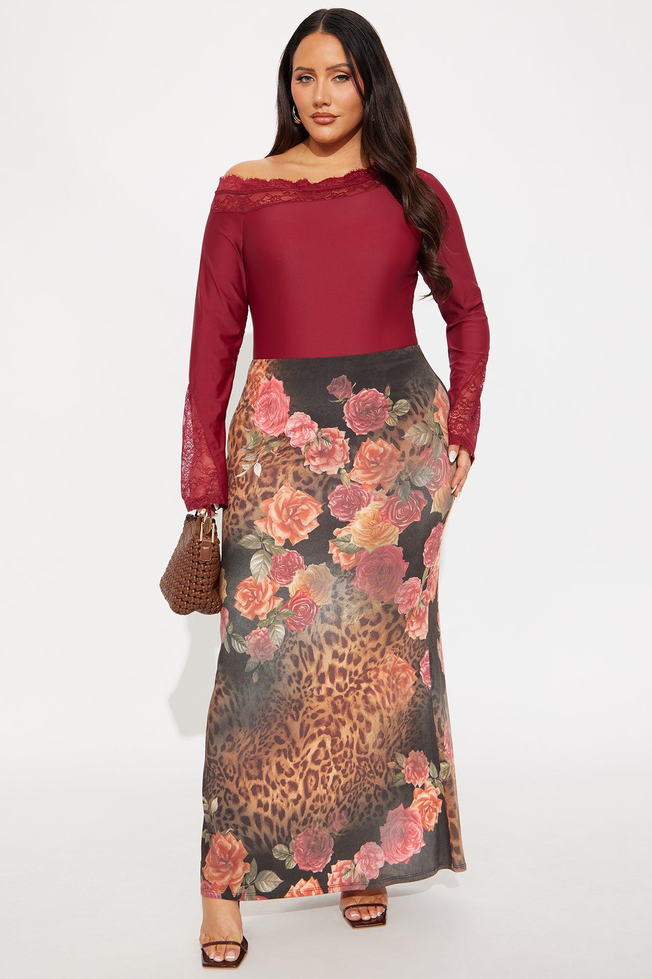 Château Living Off Shoulder Lace Trim Bodysuit - Burgundy Female Product Image