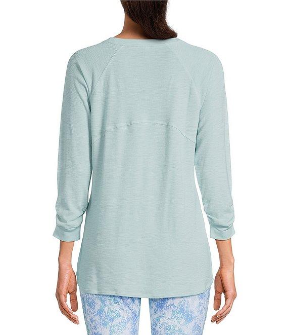 DKNY Sport by Donna Karan Mini Slub Waffle Knit Crew Neck 3/4 Ruched Sleeve Tee Product Image