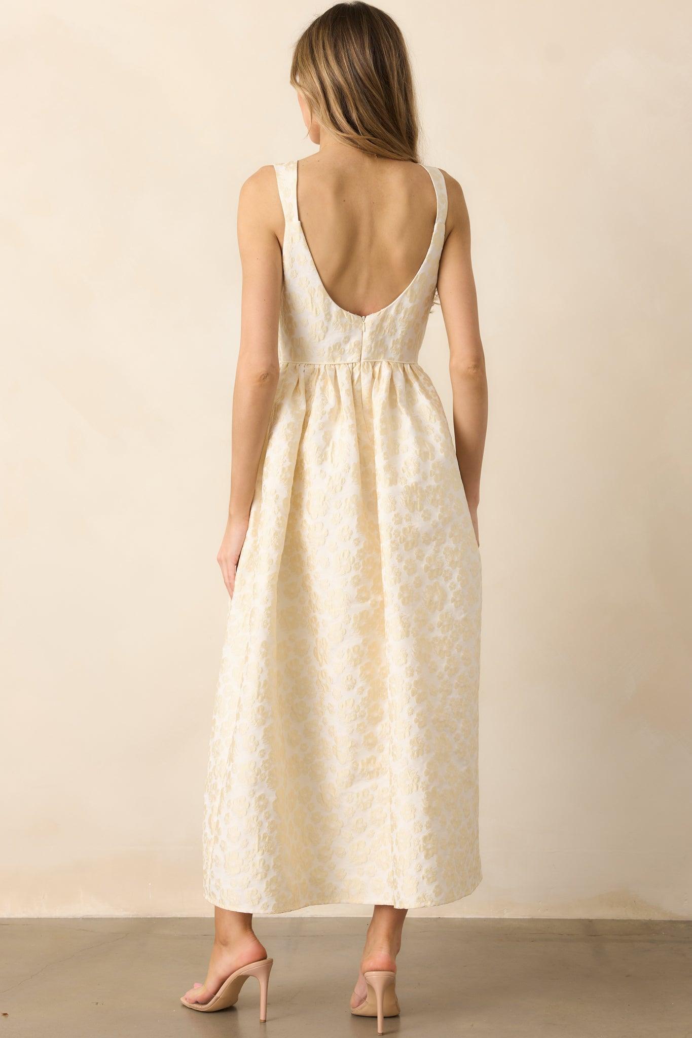 Full Dance Card Butter Yellow Floral Jacquard Maxi Dress Product Image