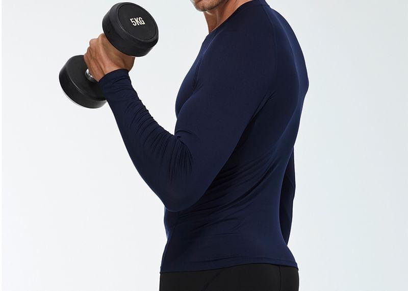 Long-Sleeve Round Neck Plain Sport T-Shirt Product Image