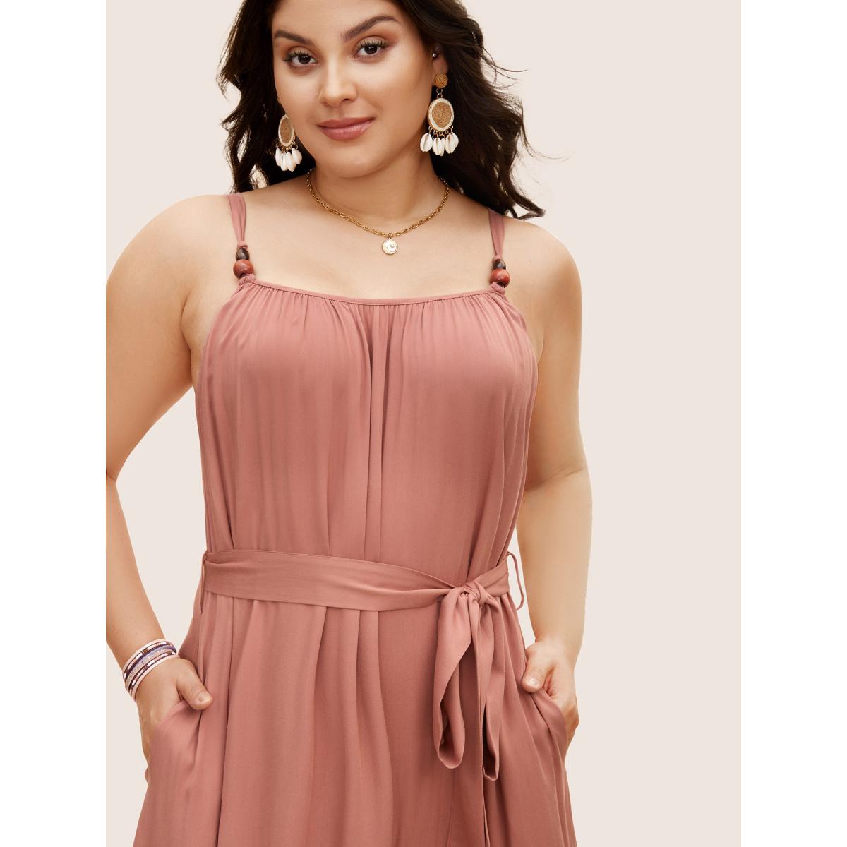 Plus Size Solid Ruffle Layered Hem Cami Dress DustyPink Women Resort Gathered Non Sleeveless Curvy BloomChic 30/6X Product Image