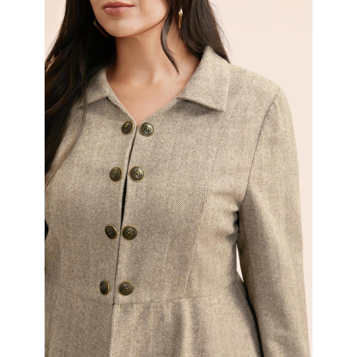 Plus Size Lapel Collar Metal Detail Jacket Women Beige Button Bodycon Everyday Jackets BloomChic 26/4X Product Image