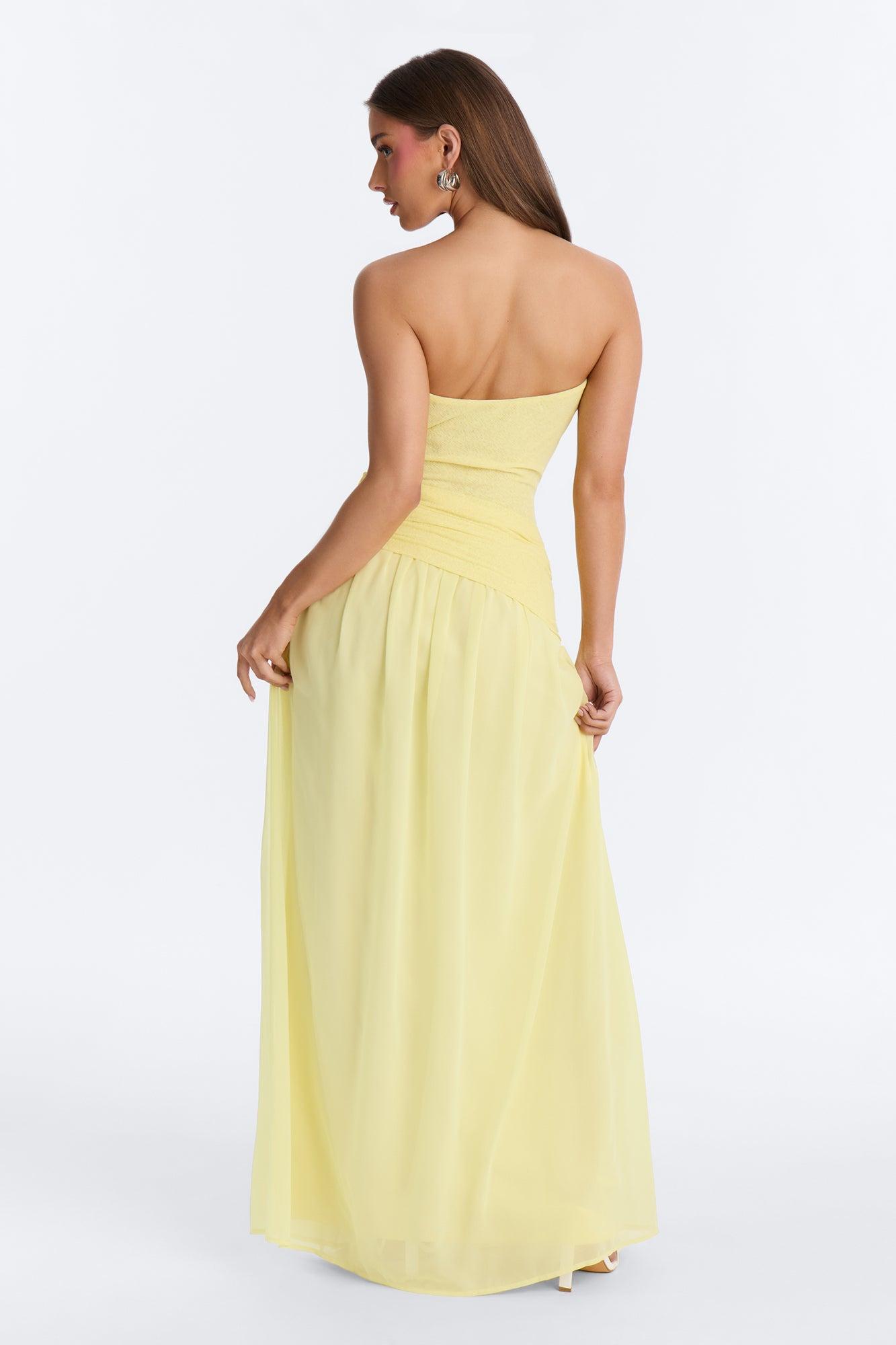 Sadie Ruched Chiffon Maxi Dress - Yellow Female Product Image