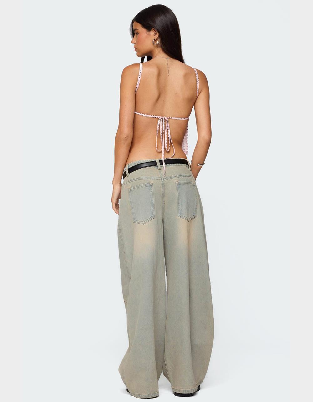 EDIKTED Santi Low Rise Wide Leg Jeans - LIGHT BLUE Product Image