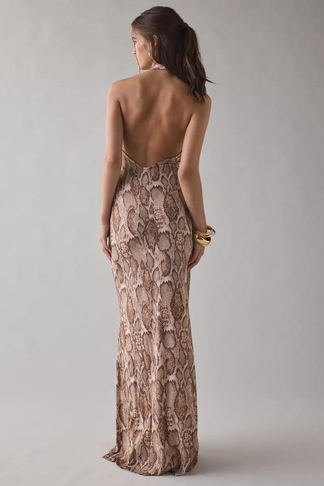 AFRM Rue Snake Printed Mesh Plunging Halter Maxi Dress Product Image