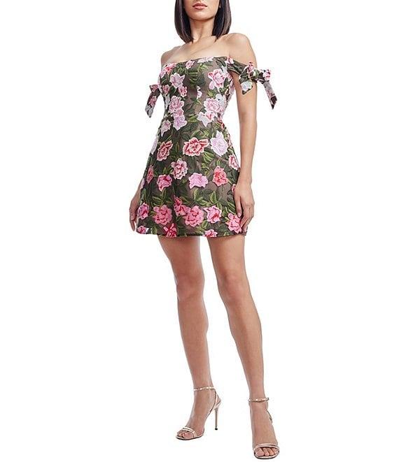 Dress the Population Meris Off-The-Shoulder Bow Detail A-Line Mini Dress Product Image