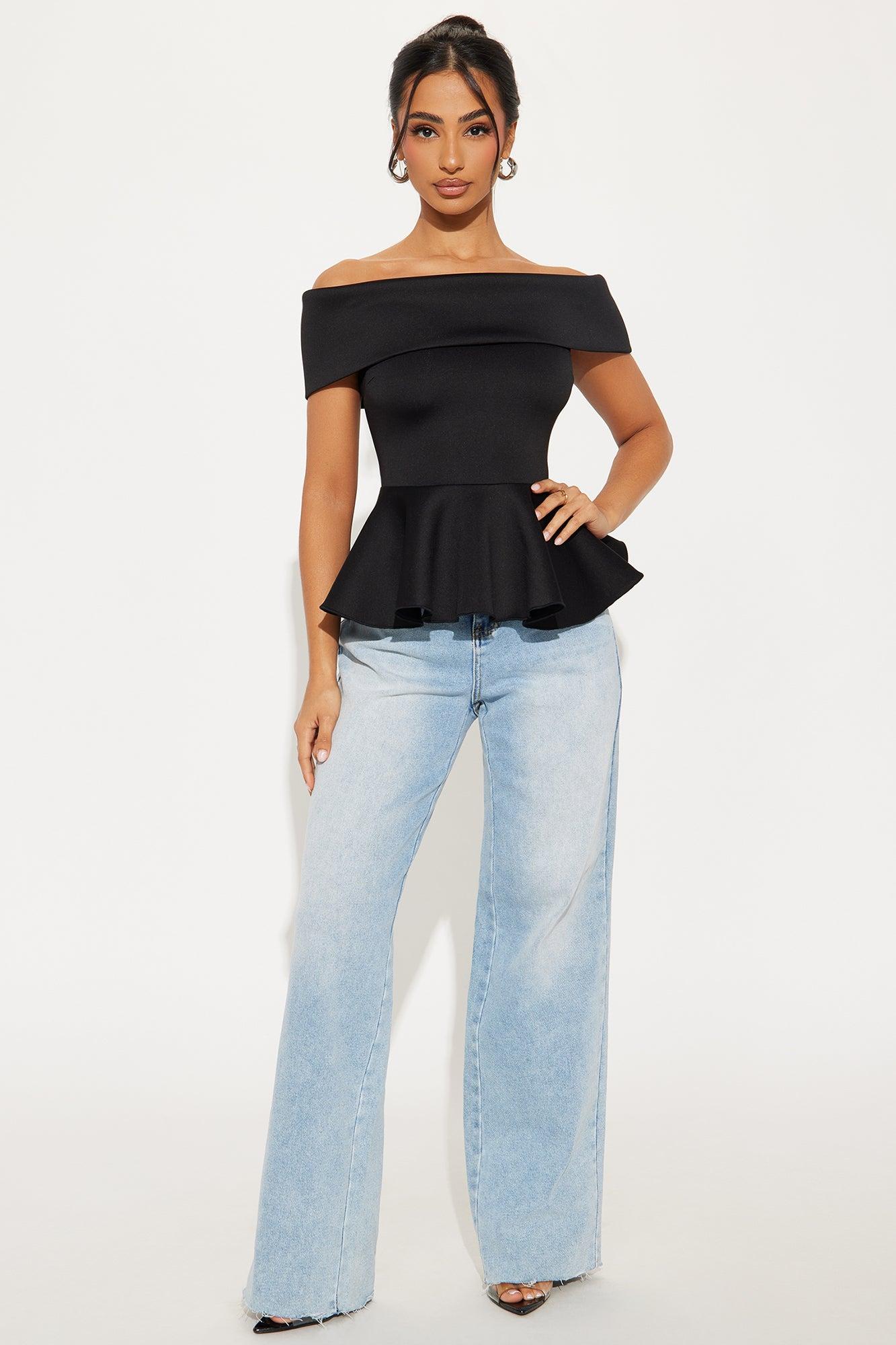 Mya Off Shoulder Peplum Top - Black Product Image