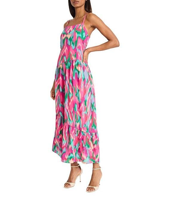 Donna Morgan Square Neck Sleeveless Drop Waist Printed Georgette Maxi Dress Product Image