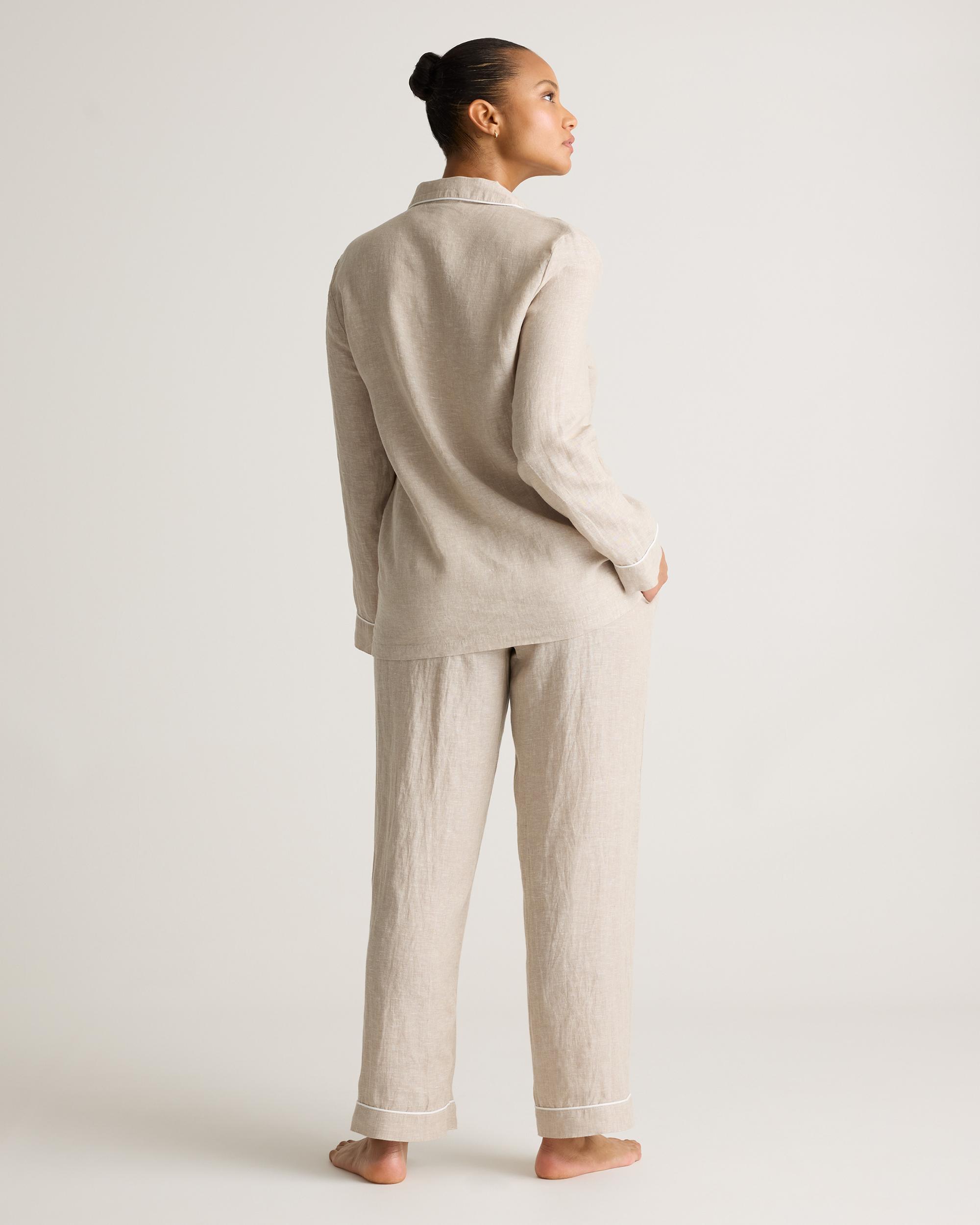 Quince | Women's 100% European Linen Long Sleeve Pajama Set with Piping Size XL Product Image
