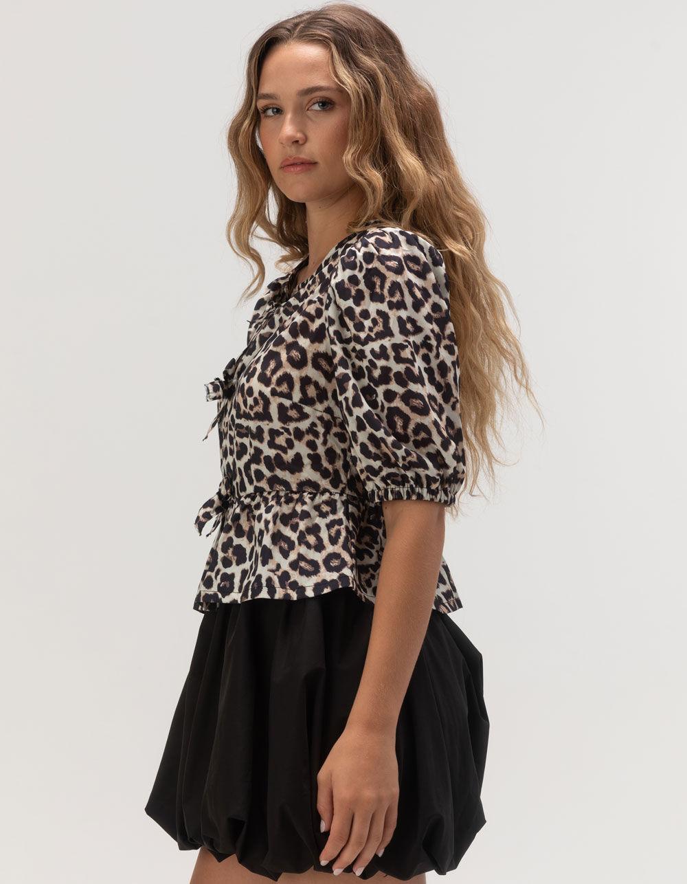 WEST OF MELROSE Womens Leopard Bow Peplum Top - LEOPARD Product Image