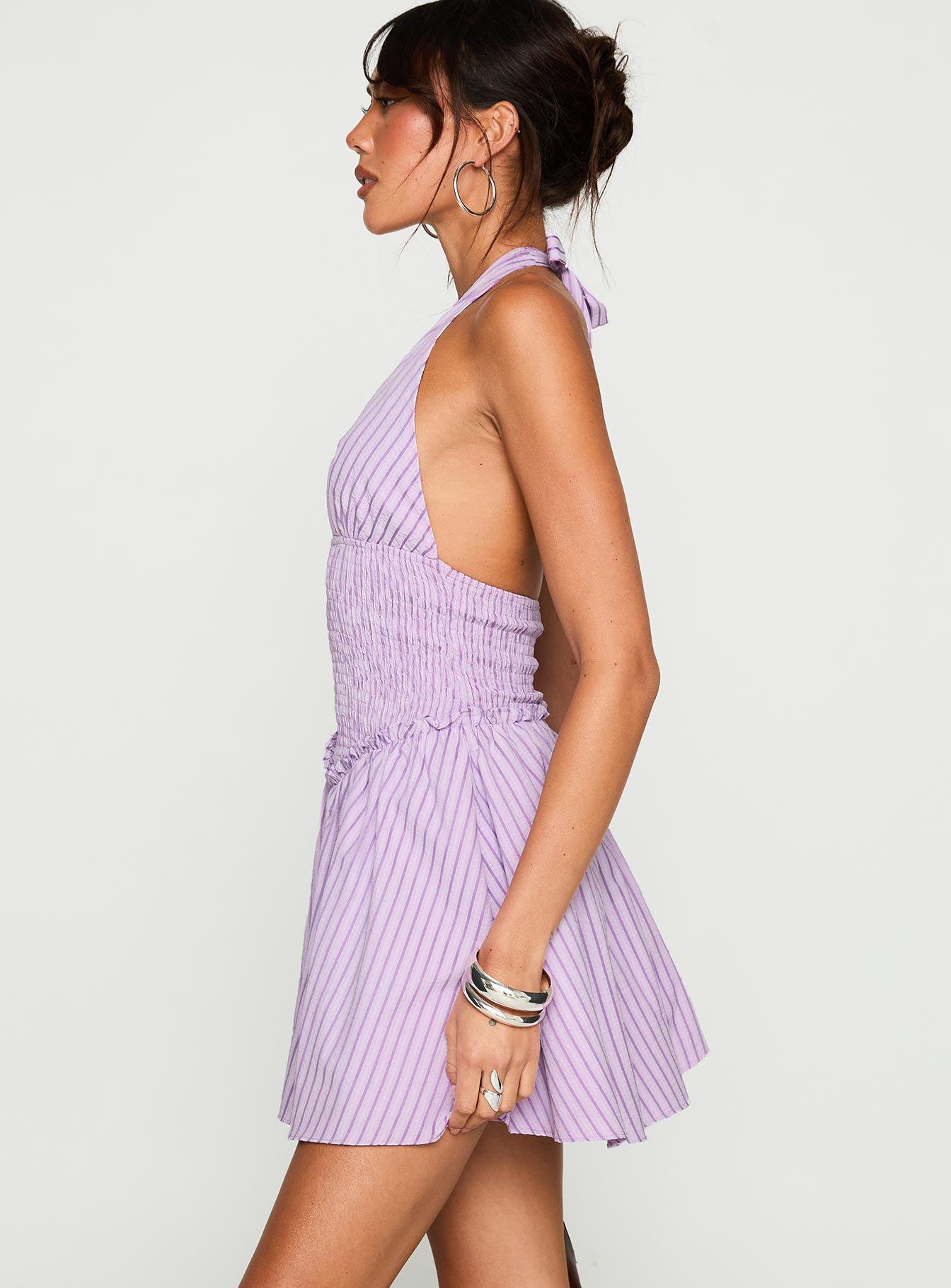 Attracted Halter Mini Dress Purple Stripe Product Image
