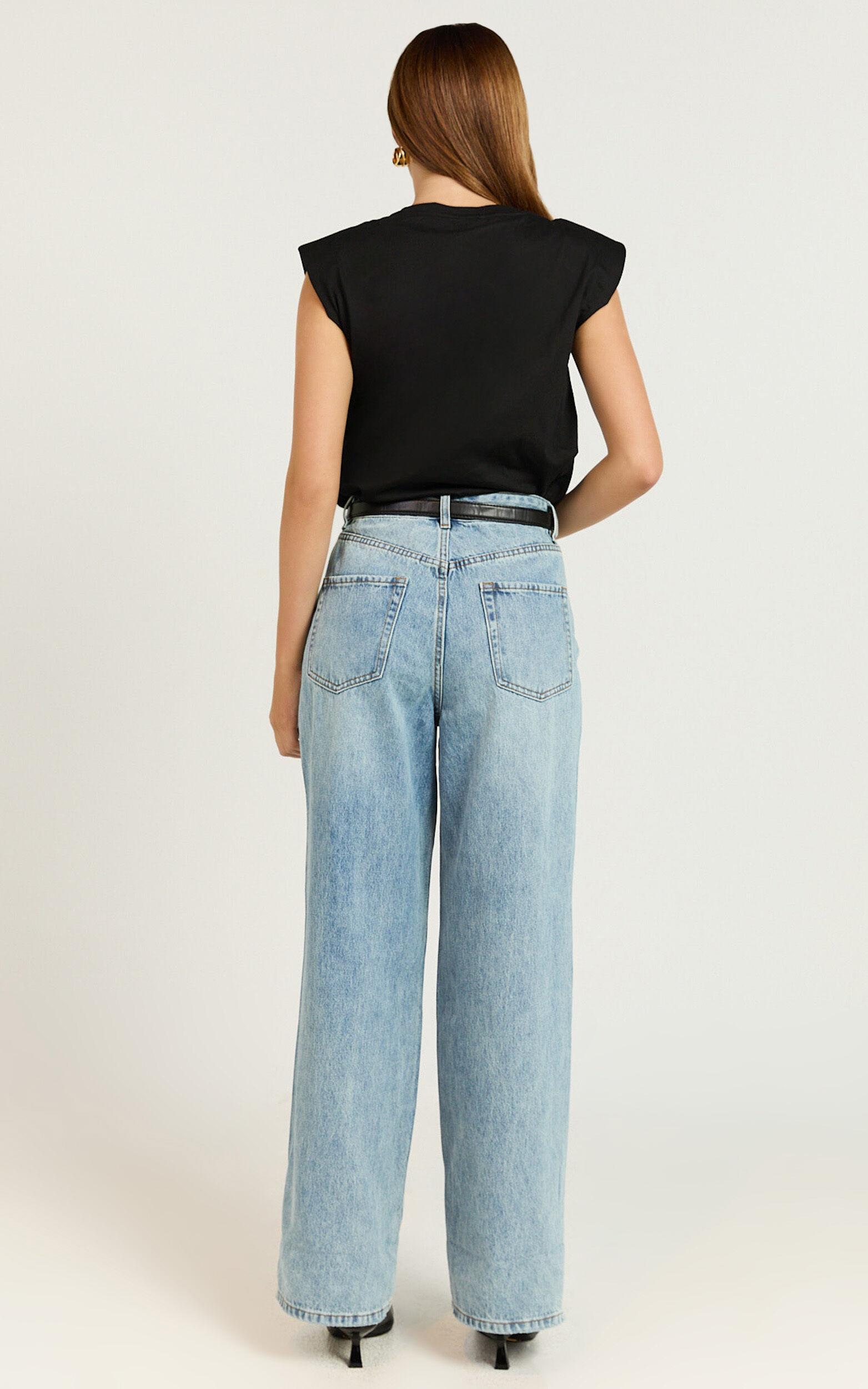Amalie The Label - Herrera Low Rise Wide Leg Denim Jeans in Mid Blue Wash Product Image