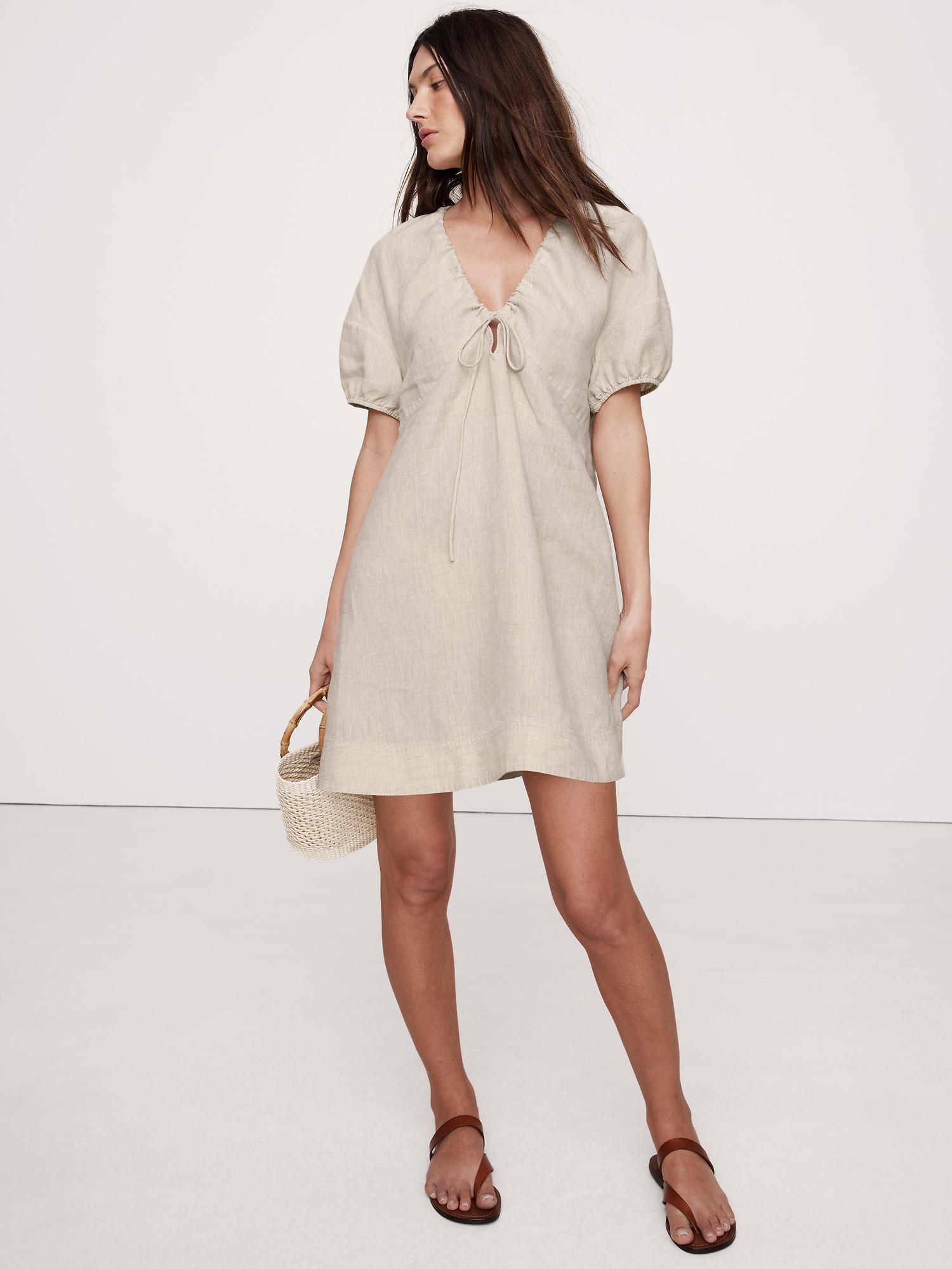 Linen Tie-Front Mini Dress Product Image